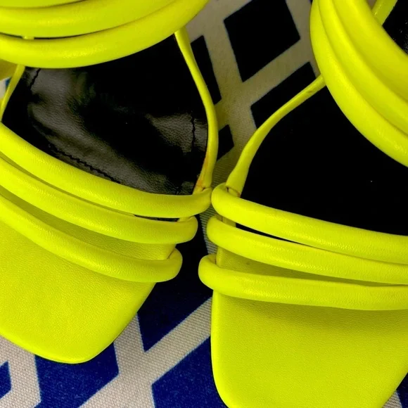 Neon yellow Cape Robbin strappy bright heeled mules - Picture 5 of 9